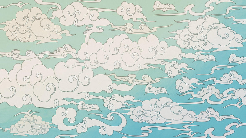 Japanese Traditional Curly Cloud in Sky Abstract Illustration Asian Decor Wall Mural. Peel and Stick Wallpaper.