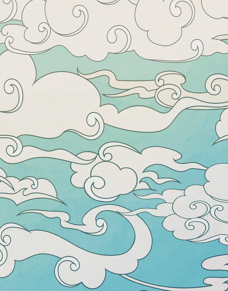 Japanese Traditional Curly Cloud in Sky Abstract Illustration Asian Decor Wall Mural. Peel and Stick Wallpaper.