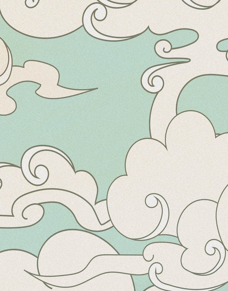 Japanese Traditional Curly Cloud in Sky Abstract Illustration Asian Decor Wall Mural. Peel and Stick Wallpaper.