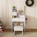 LED Vanity Mirror With Stool, 2 Drawers & 5 Storage Cabinets, Adjustable Lighting Mdf Dressing Table For Bedroom - White by Unique Piece Furniture