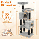 62 Inch Tall Cat Tower with Scratching Posts and Soft Flannel Covering-Light Gray by LJGDeals