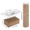 Contemporary Wall Mounted Bathroom Vanity With Resin Sink And 2 Side Cabinet - Imitative Oak by HouseOfZazla