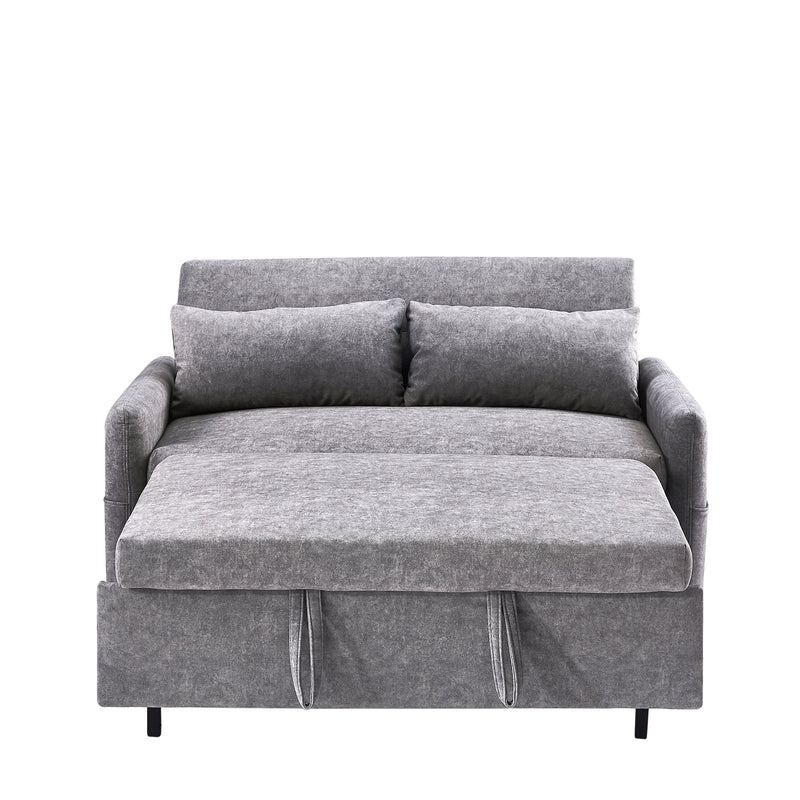 55.1" Pull Out Sleep Sofa Bed Loveseats Sofa Couch with Adjustable Backrest, Storage Pockets, 2 Soft Pillows, USB Ports for Living Room, Bedroom, Apartment, Office,Grey