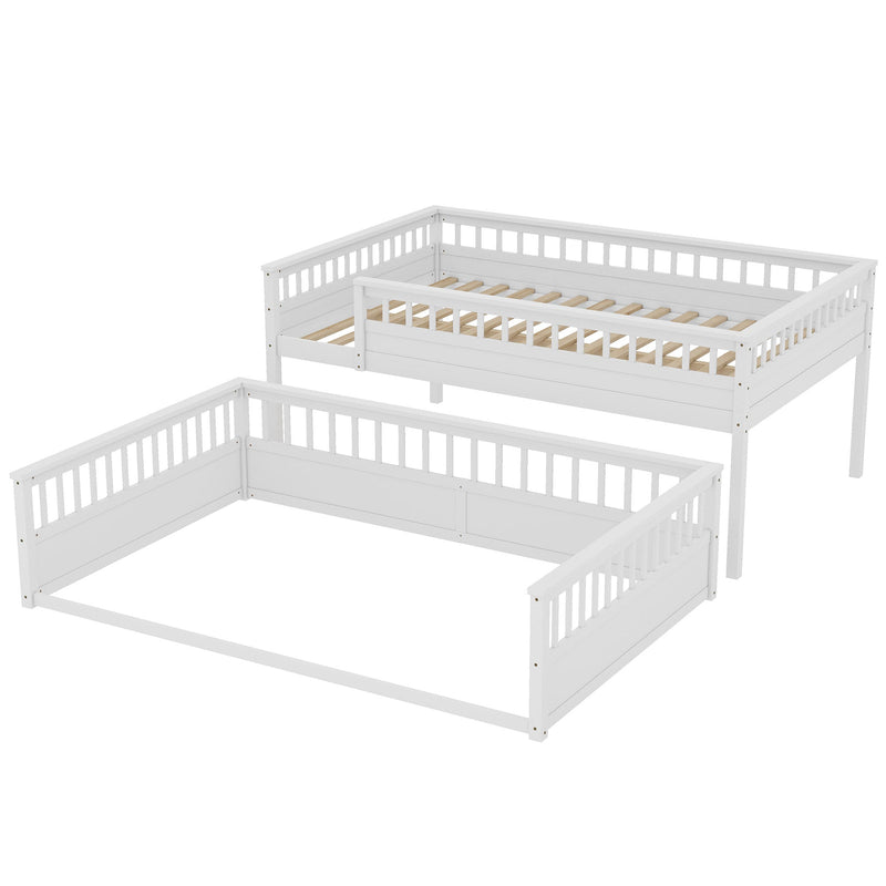 Queen over Queen Bunk Bed with Ladder and Guardrails, White