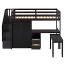 Loft Bed With Stairs, Bookshelf, Drawers, Desk & Wardrobe, Space Saving Multifunctional Furniture by HouseOfZazla