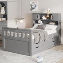 Captain Platform Bed Frame With Storage Bookcases, Shelves, And 4 Drawers by HouseOfZazla