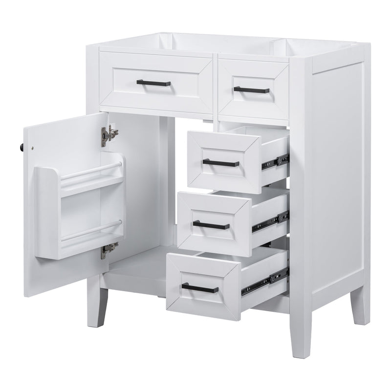 30" Bathroom Vanity without Sink, Cabinet Base Only, Bathroom Cabinet with Drawers, Solid Frame and MDF Board, White
