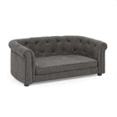 Contemporary Dark Grey Pet Sofa with Arc-Shaped Backrest and Armrests, Breathable Linen and Cozy Soft Cushion for Dogs