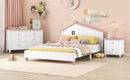 3-Pieces Bedroom Sets Full Size Platform Bed with Nightstand and Storage dresser,White+Pink
