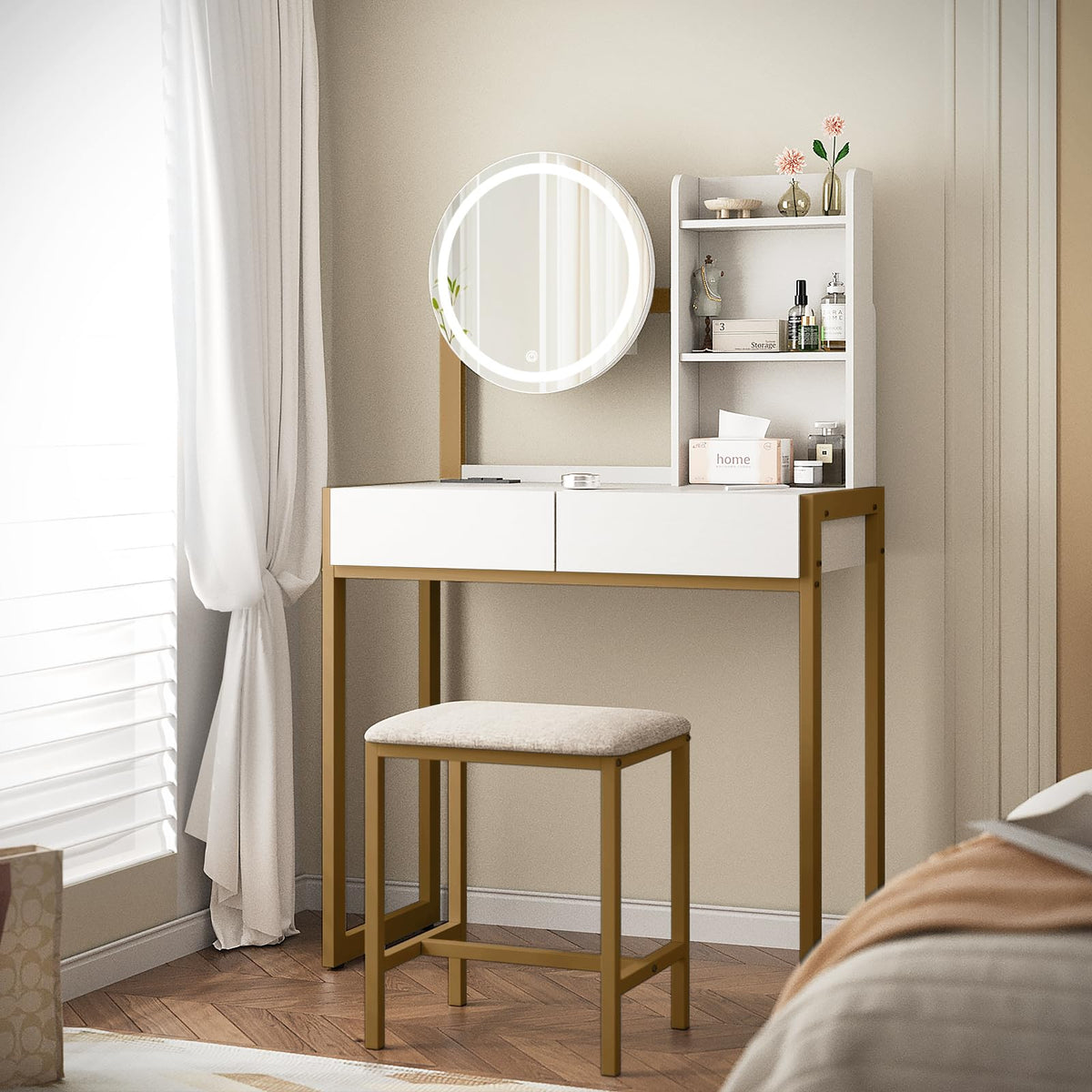 Small Vanity Desk with Mirror and Lights, photo 2 of 7