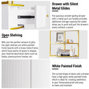 74.8" Tall Modern Corner Bookshelf,Fan-Shaped bookcase with 1 Drawer and 2 Doors, Wooden Standing Corner Shelf with Gold Metal Frame for Living Room,Home Office,White