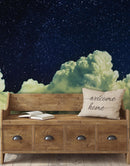 Dreamy Cloudy Night Among the Stars Wall Mural. Abstract Night Sky, Stars and Clouds. Peel and Stick Wallpaper.