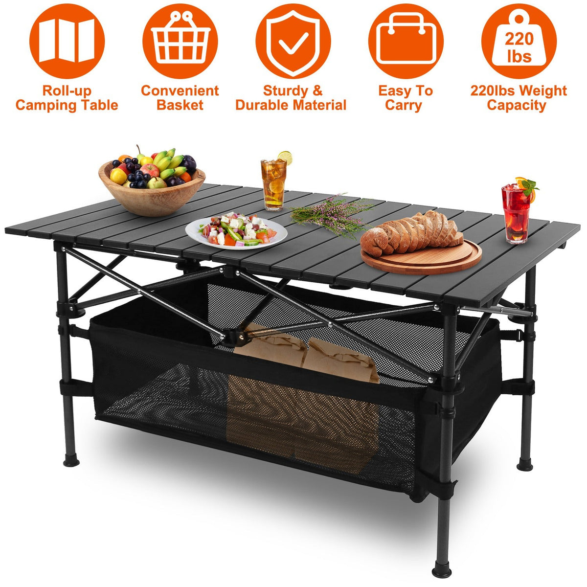 Folding Camping Table Portable Lightweight Aluminum Roll-up Picnic BBQ Desk with Carrying Bag Heavy Duty Outdoor Beach Backyard Party Patio, photo 4 of 9