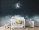Crescent Moon Shining Over Misty Clouds Wall Mural. Peel and Stick Wallpaper.