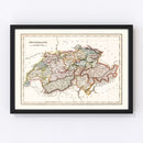 Vintage Map of Switzerland 1832