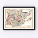 Vintage Map of Spain & Portugal 1832