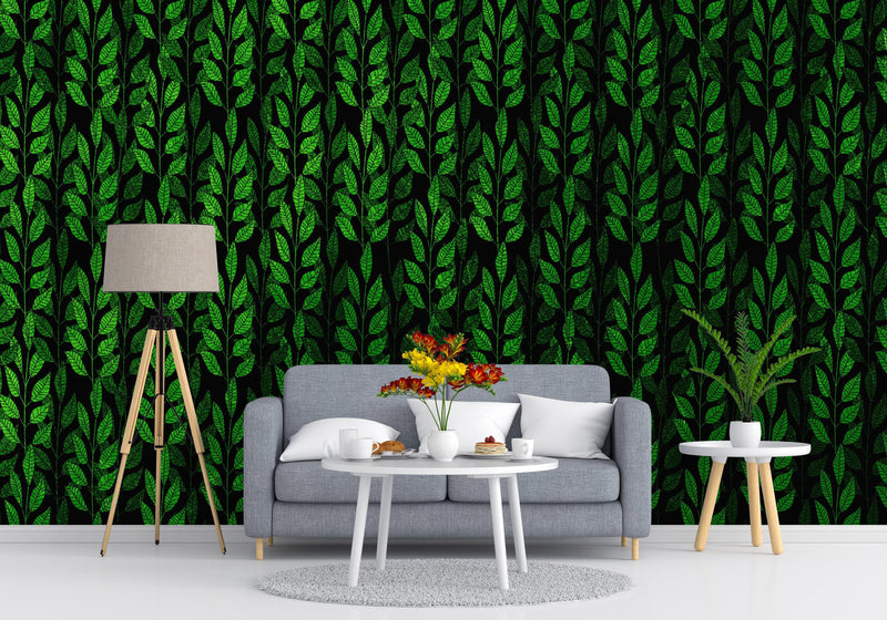 Leaves and Vines Farmland Theme Wall Mural. Green Crops Illustration Background.