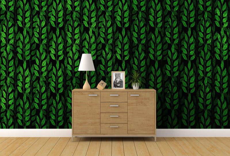 Leaves and Vines Farmland Theme Wall Mural. Green Crops Illustration Background.