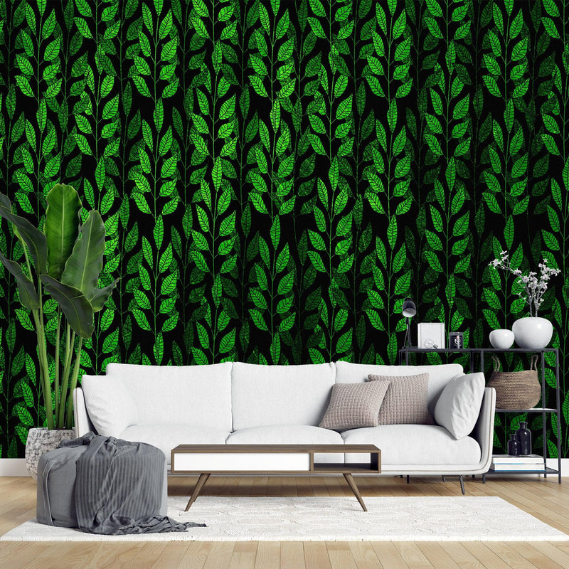 Leaves and Vines Farmland Theme Wall Mural. Green Crops Illustration Background.