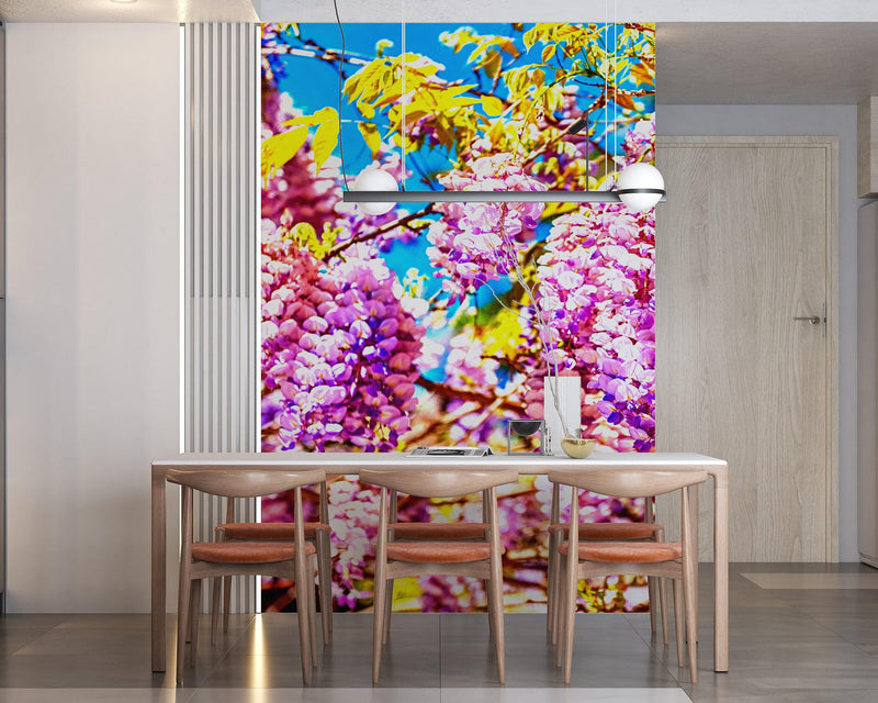 Colorful Purple Wisteria Flower Wall Mural. Peel and Stick Wallpaper.