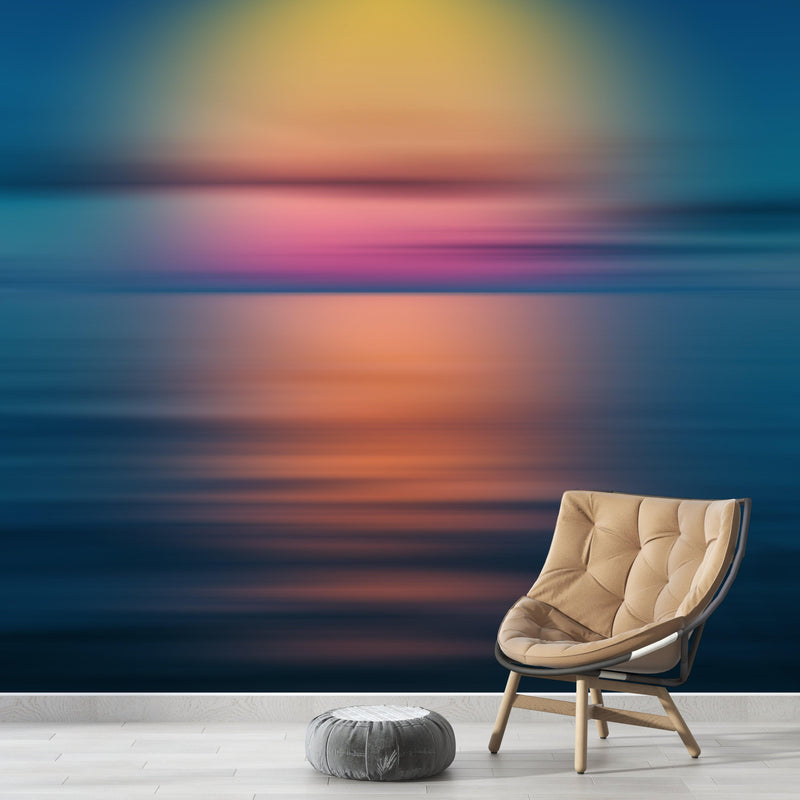 Sunset over the Ocean Horizon Wall Mural. Peel and Stick Wallpaper.