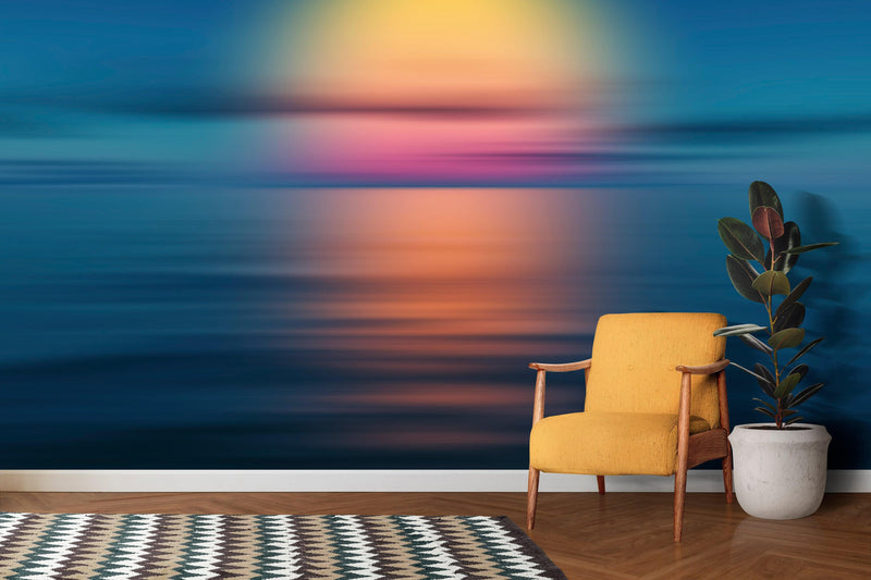 Sunset over the Ocean Horizon Wall Mural. Peel and Stick Wallpaper.