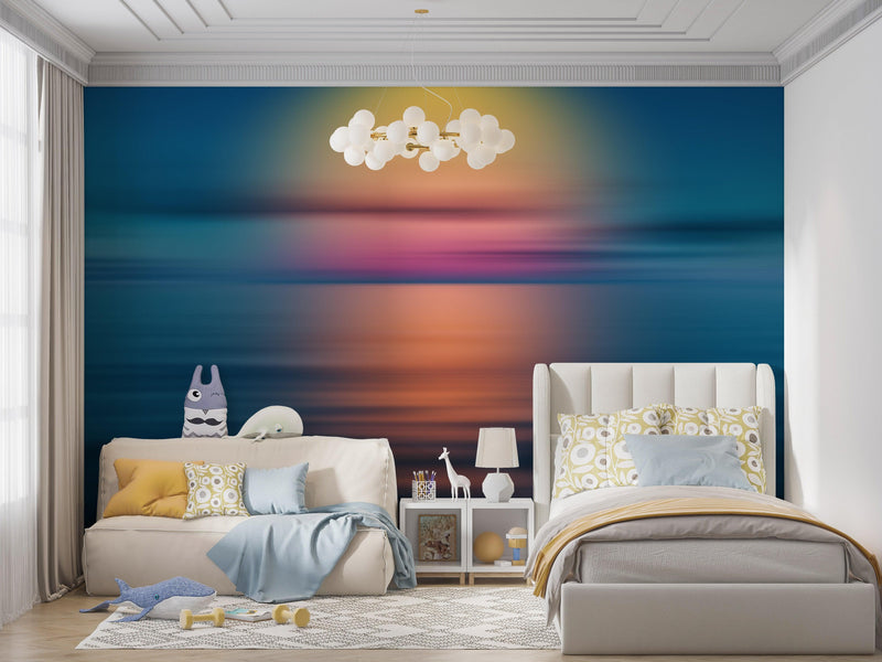 Sunset over the Ocean Horizon Wall Mural. Peel and Stick Wallpaper.