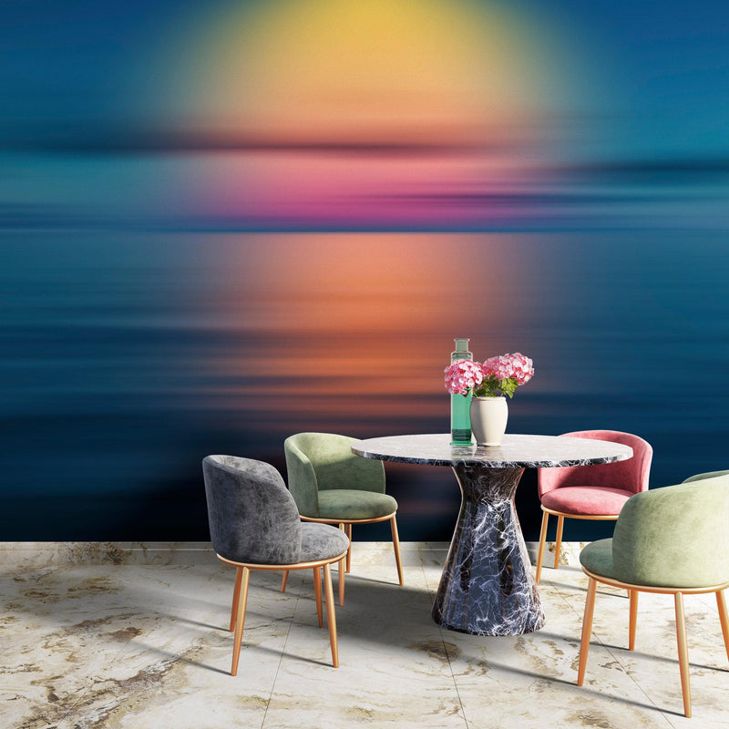 Sunset over the Ocean Horizon Wall Mural. Peel and Stick Wallpaper.