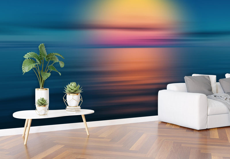 Sunset over the Ocean Horizon Wall Mural. Peel and Stick Wallpaper.