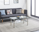 2-Layer Space Coffee Table, Modern Sofa table with Storage Shelve for Living Room Silver