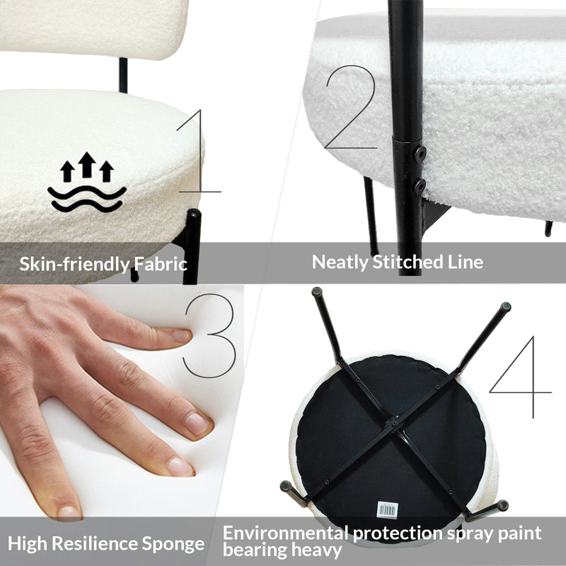 31.5" round dining table set for 2 and 2 pieces Upholstered Chairs for Four Person, MDF Table-top, Off White Faux Fur with White table Leg for Kitchen, Reception Room