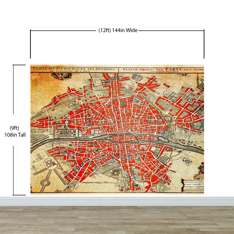 Vintage Map of Paris Wall Mural. Plattegrond van Parijs (ca. 1721–1774) by Guillaume Delisle.