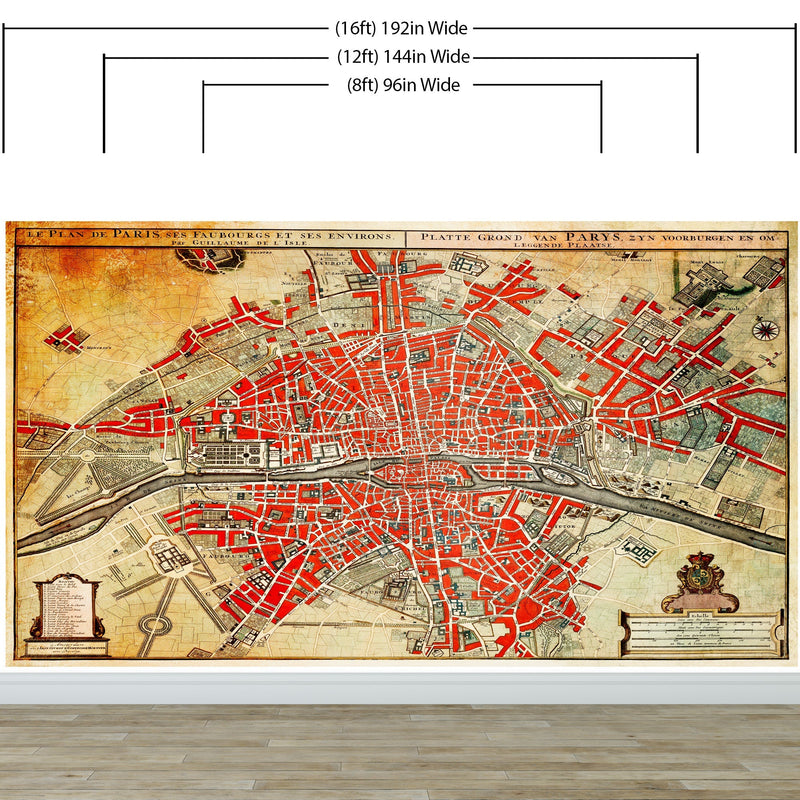 Vintage Map of Paris Wall Mural. Plattegrond van Parijs (ca. 1721–1774) by Guillaume Delisle.