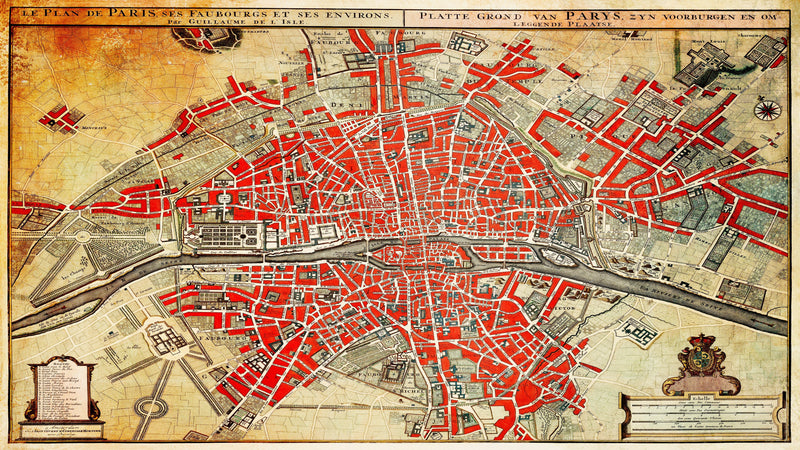 Vintage Map of Paris Wall Mural. Plattegrond van Parijs (ca. 1721–1774) by Guillaume Delisle.