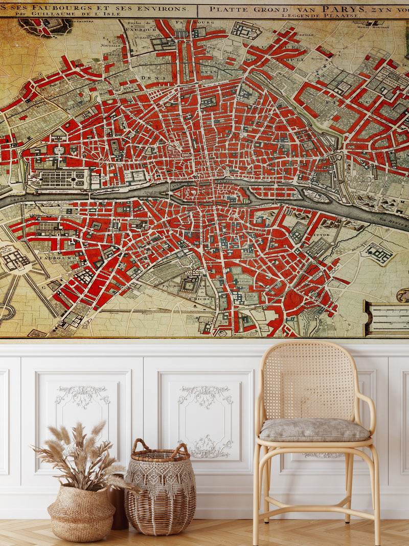 Vintage Map of Paris Wall Mural. Plattegrond van Parijs (ca. 1721–1774) by Guillaume Delisle.