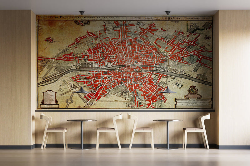 Vintage Map of Paris Wall Mural. Plattegrond van Parijs (ca. 1721–1774) by Guillaume Delisle.