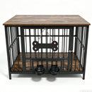 Vintage Wood Grain Dog Cage with Rotating Bowl