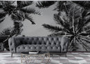 Black and White Tropical Palm Tree Mural. Vintage Summer Vibe.