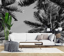 Black and White Tropical Palm Tree Mural. Vintage Summer Vibe.