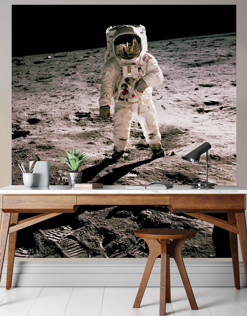 Astronaut on the Moon Wall Mural. Space Theme Decor.