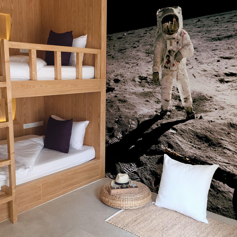 Astronaut on the Moon Wall Mural. Space Theme Decor.