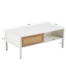 40.16" Rattan Coffee Table, Sliding Door For Storage, Metal Legs, Modern Table For Living Room by Unique Piece Furniture