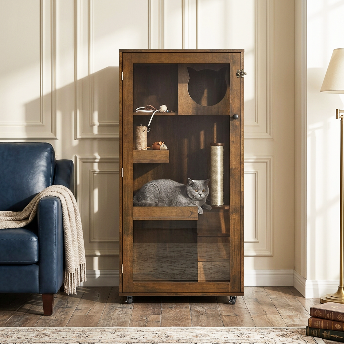 Basia Indoor Rubber Wood Cat Cabinet, photo 3 of 10