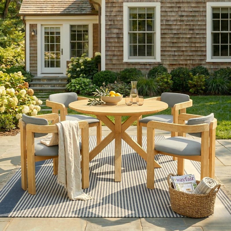 5-Piece Outdoor Acacia Wood Round Dining Set, photo 2 of 10