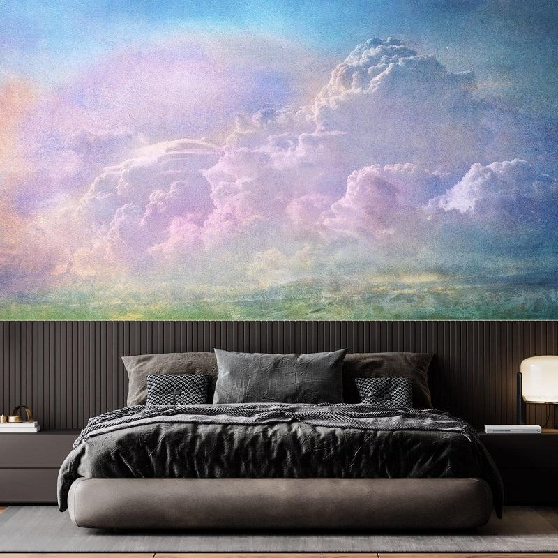 Cloudy Sky View Wall Mural. Abstract Grunge, Scratches and Grainy Design. Peel and Stick Wallpaper.