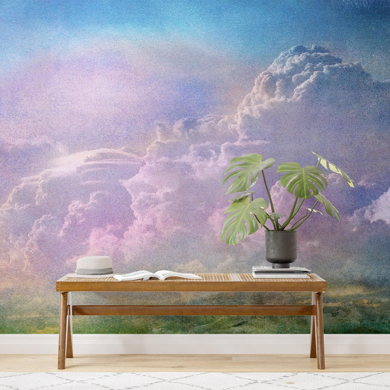 Cloudy Sky View Wall Mural. Abstract Grunge, Scratches and Grainy Design. Peel and Stick Wallpaper.