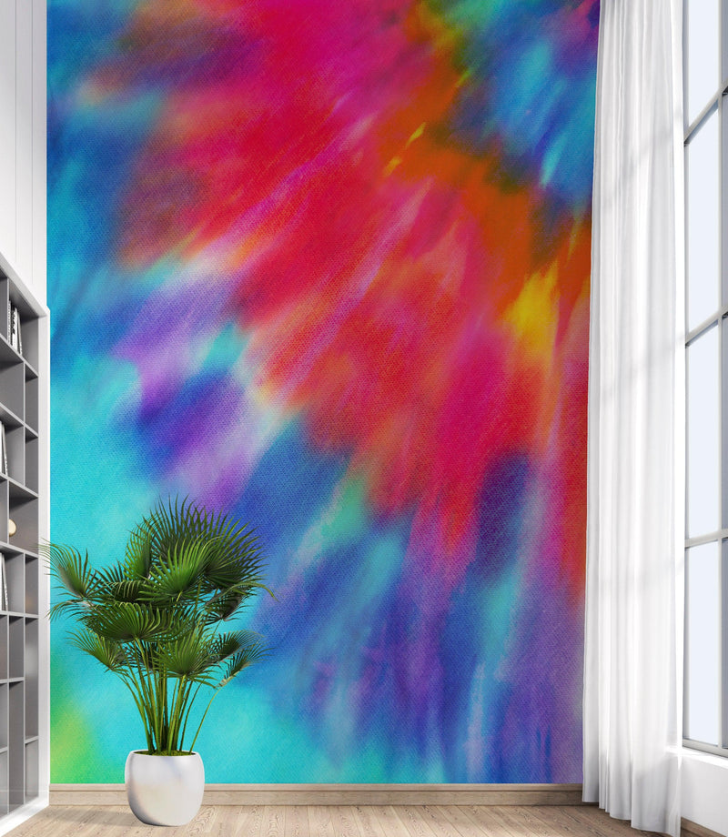 Colorful Tie-Dye Wall Mural Design. Peel and Sticker Wallpaper.