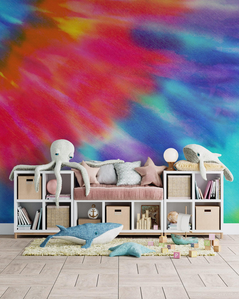 Colorful Tie-Dye Wall Mural Design. Peel and Sticker Wallpaper.