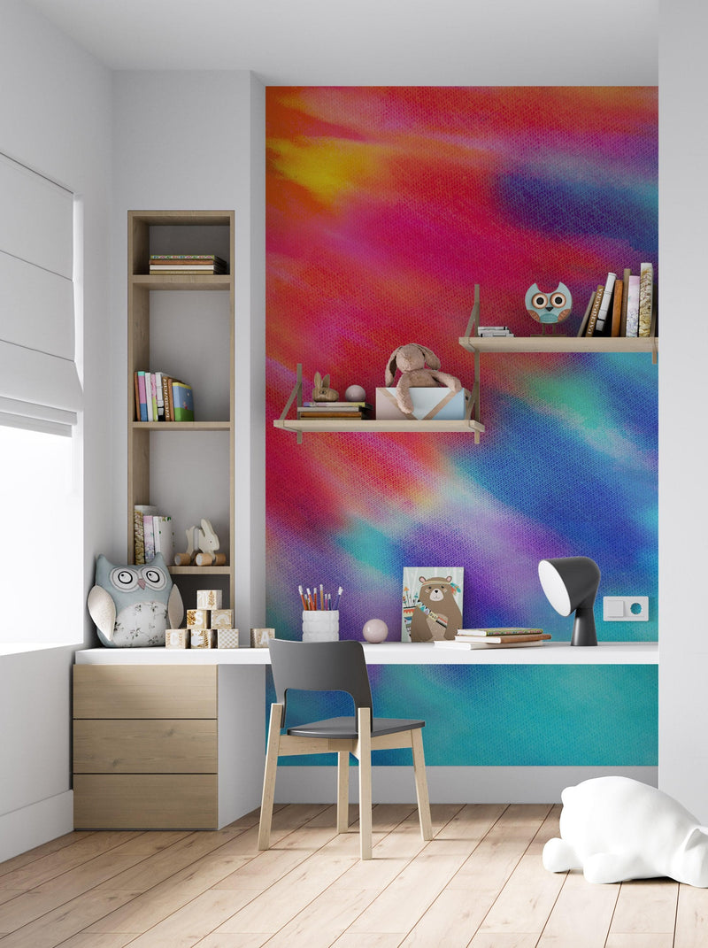 Colorful Tie-Dye Wall Mural Design. Peel and Sticker Wallpaper.