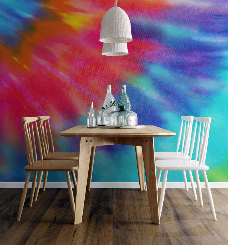 Colorful Tie-Dye Wall Mural Design. Peel and Sticker Wallpaper.